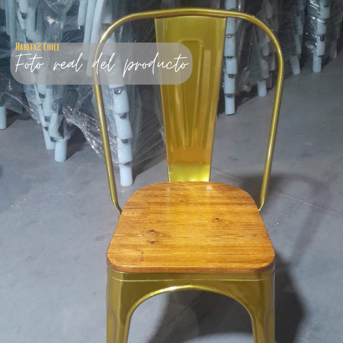Silla o Taburete Tolix Dorado con Madera