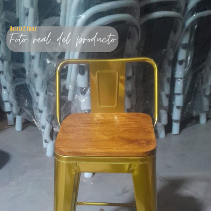 Silla o Taburete Tolix Dorado con Madera