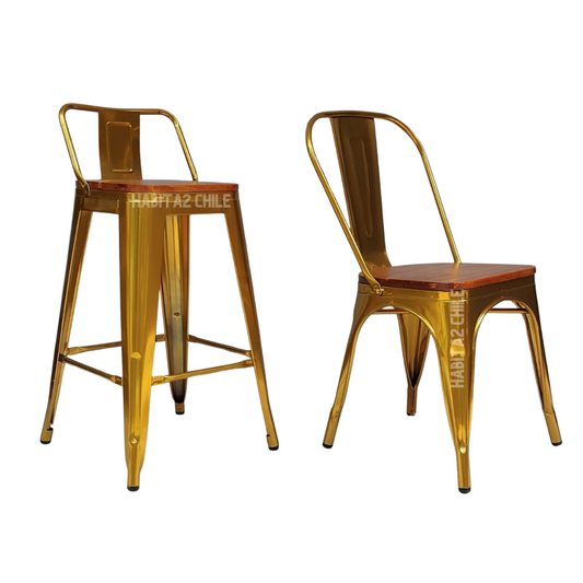 Silla o Taburete Tolix Dorado con Madera